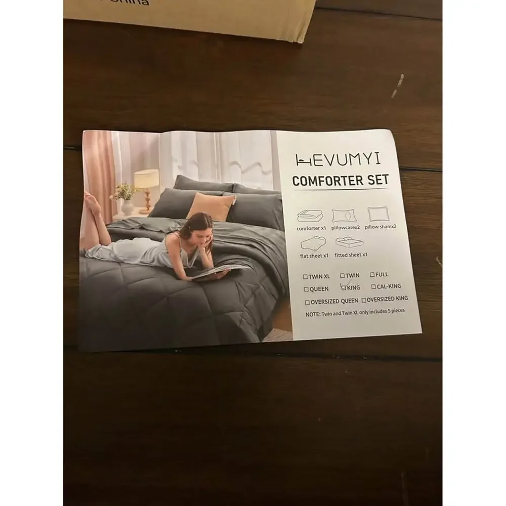 HEVUMYI Luxury King Comforter Set 7 Piece Dark Grey Bedding Bed in a Bag